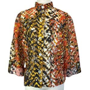 Ruby Rd. Jacket size 8 Red Orange Lace Lightweight Sheer Cut-Out Roll Tab Sleeve